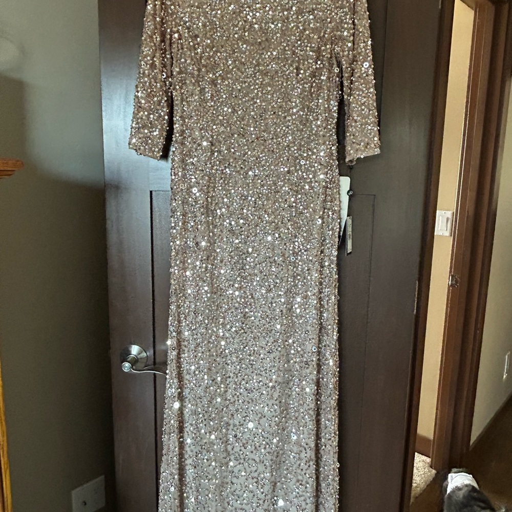 Adrianna Papell Silver Beaded Gown